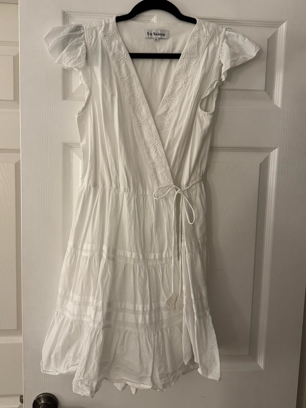 En Saison White Cotton Wrap Tiered Dress